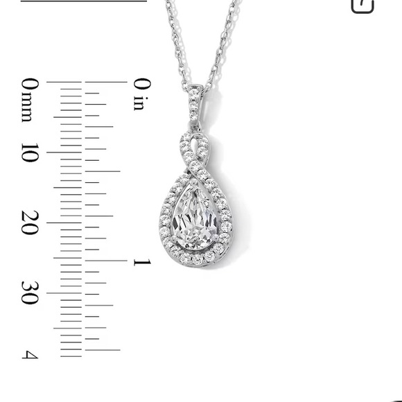 Pear Shaped Lab created White Sapphire Necklace - Picture 4 of 7